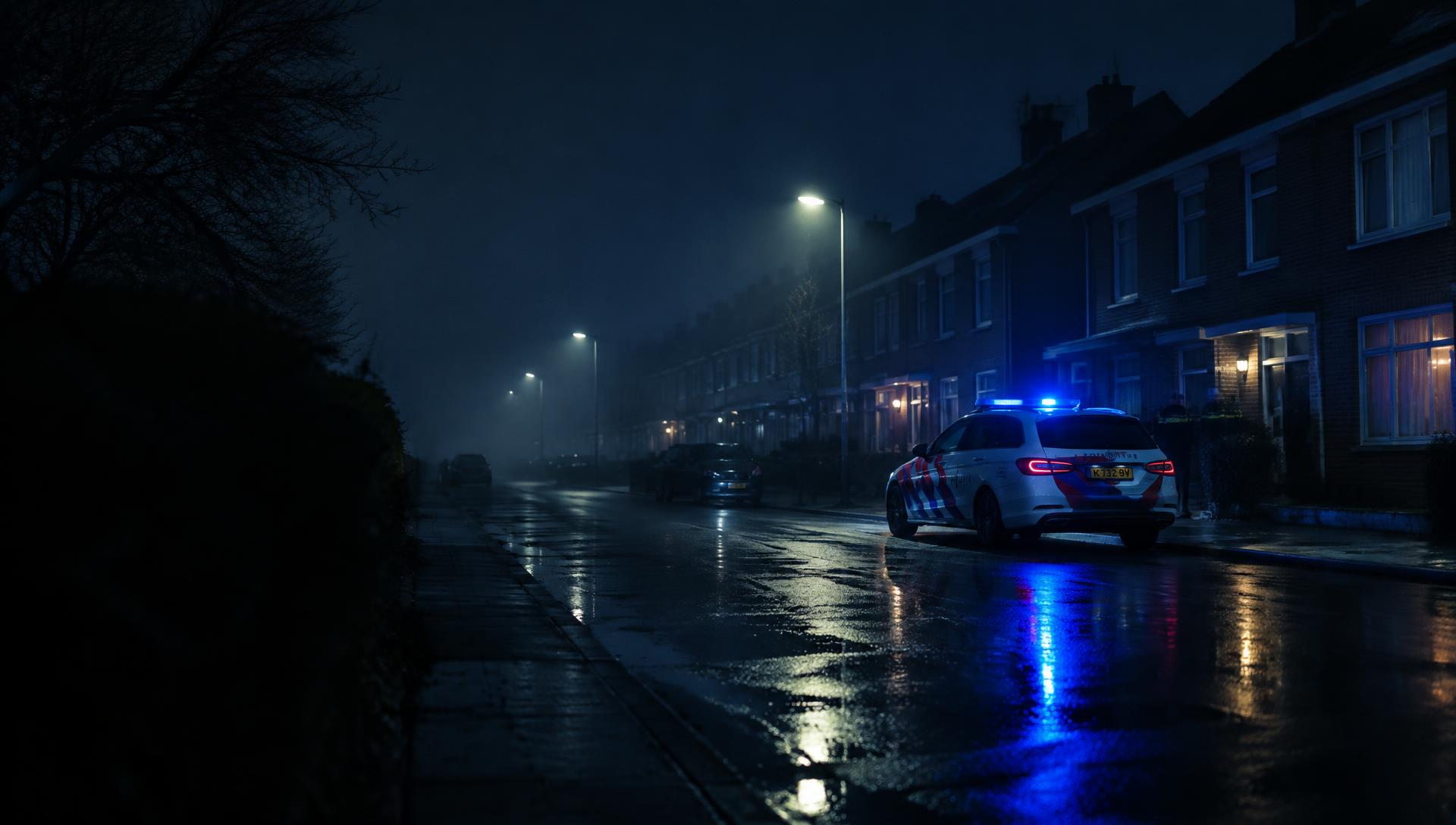 Politieauto in een woonstraat bij nacht